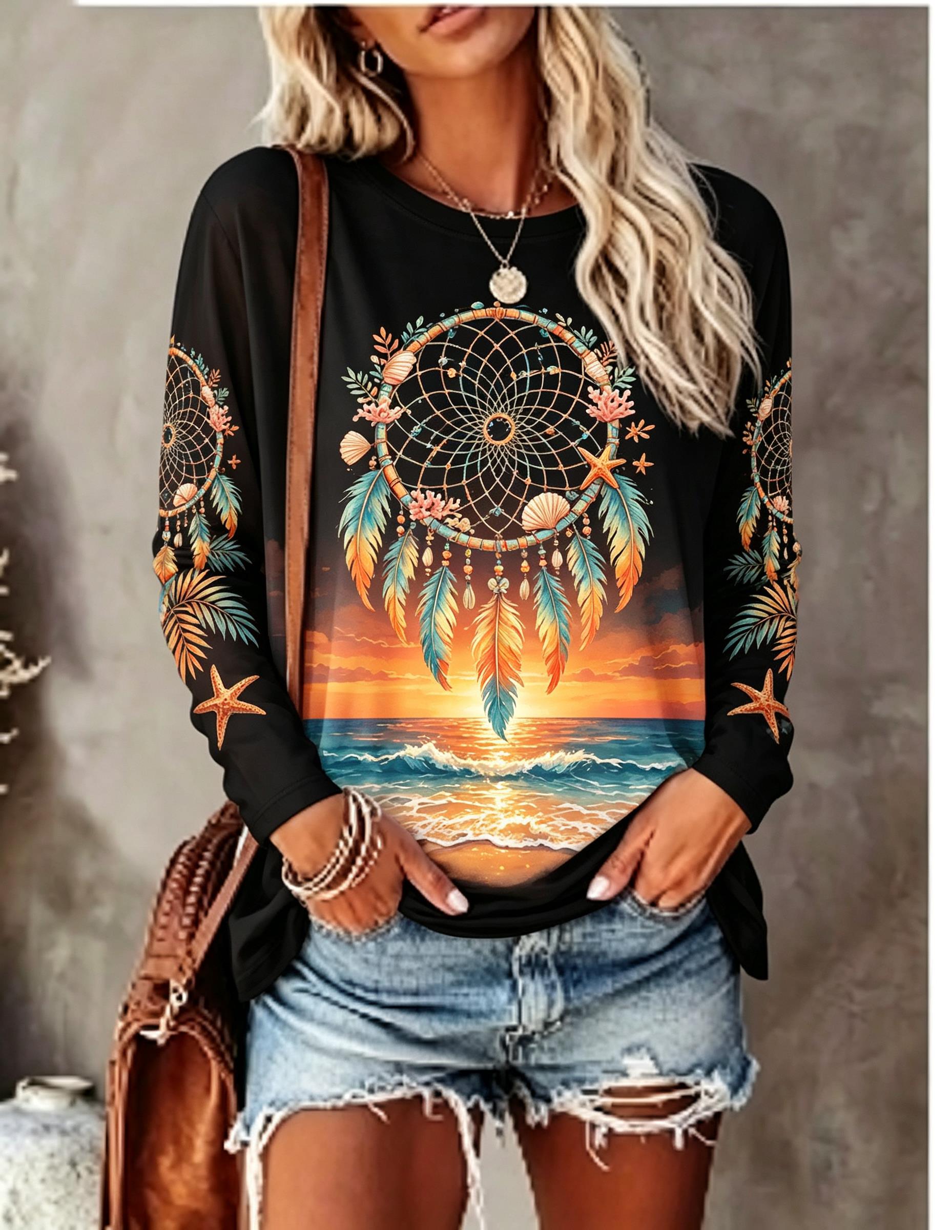Women's Crew Neck Long Sleeve  - T-Shirts 评论和价格