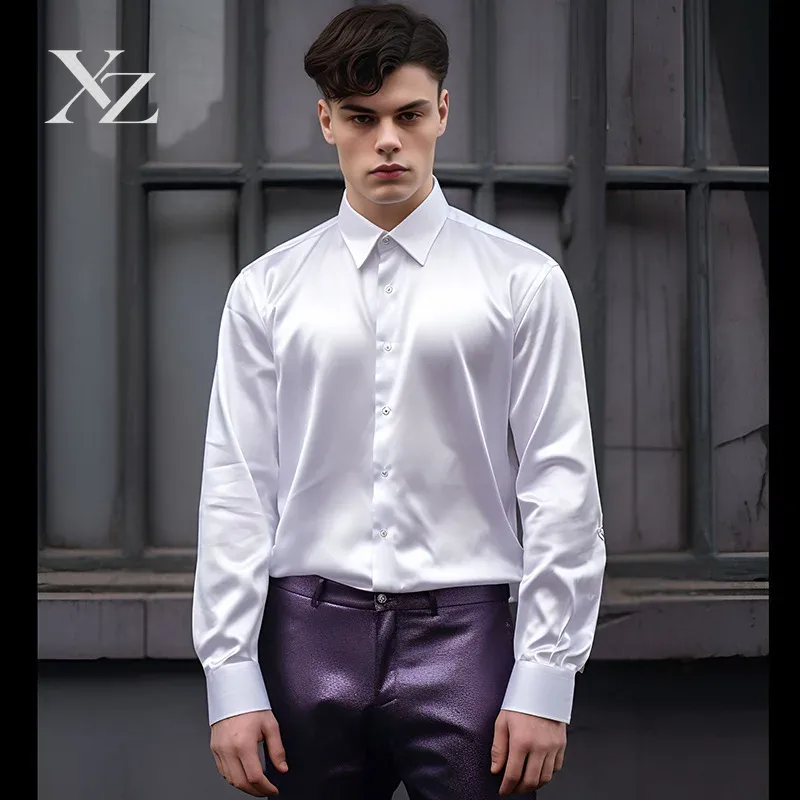 Men's Satin Silk-Like Shiny Sm - Mens Satin Silk Dress Shirt 评论和价格