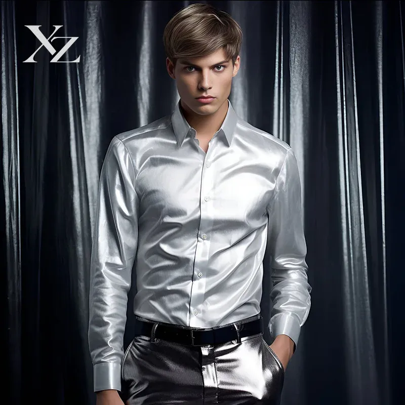 Men's Satin Silk-Like Shiny Sm - Mens Satin Silk Dress Shirt 评论和价格