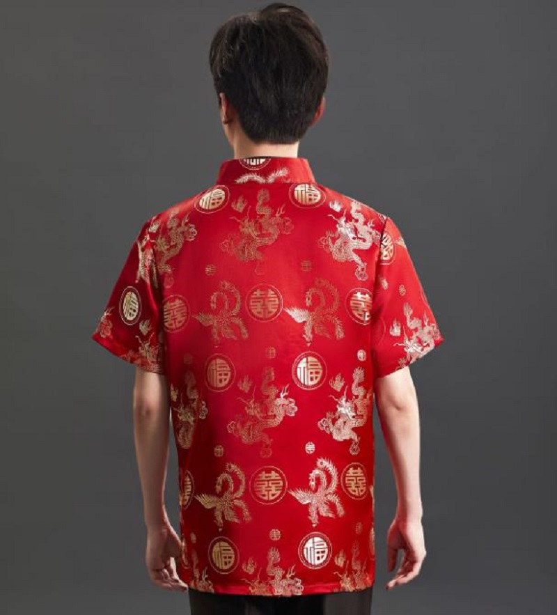 New Chinese Style Embroidery S - Mens Satin Silk Dress Shirt 评论和价格