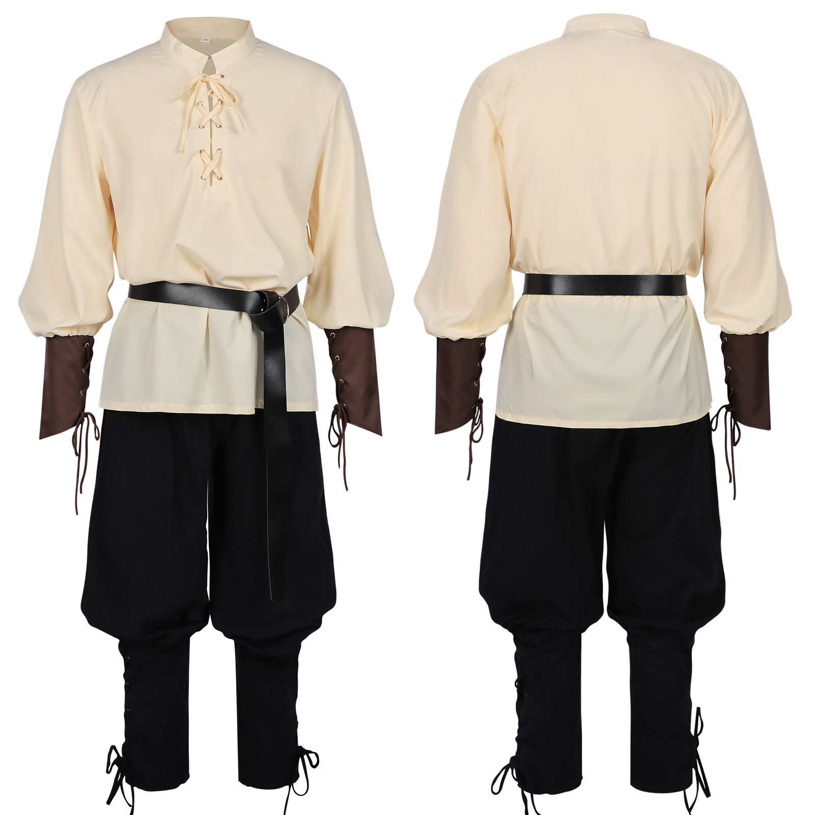 Halloween Pirate Costume Men's - Medieval Gothic Lace Up Pirate Shirt 评论和价格